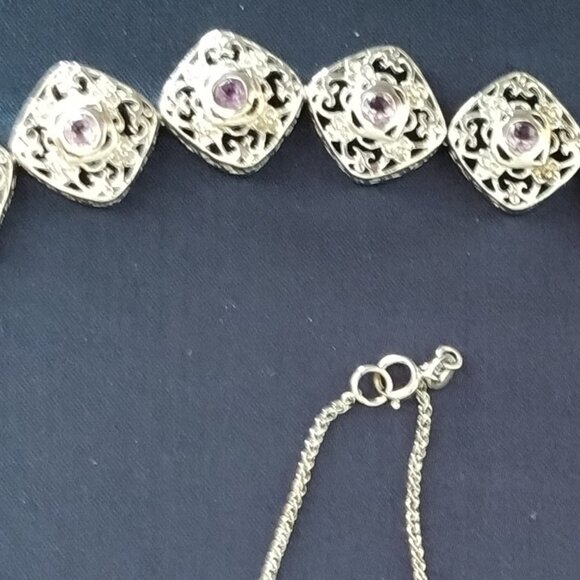 New 925 Sterling Silver and Purple Amethys18.5" Choker Necklace - Picture 9 of 9